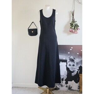 American Wool Vintage 1960s 60s Black Sleeveless Aline Maxi Dress Minimalist S M